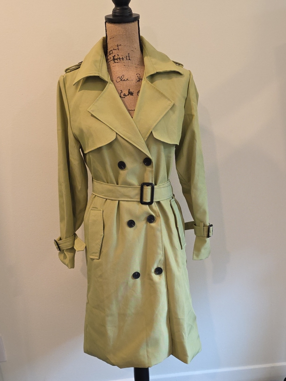 Women's Double-Breasted Trench Coat - Light Green
